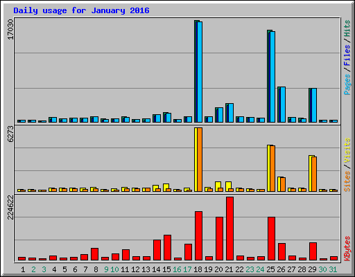 Daily usage for January 2016